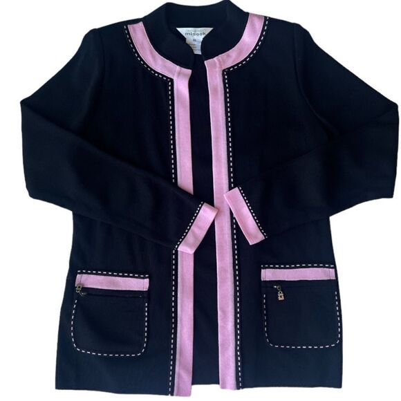 Exclusively Misook Women’s Open Front  Black Pink Knit Cardigan Jacket Sz XS - Picture 1 of 10